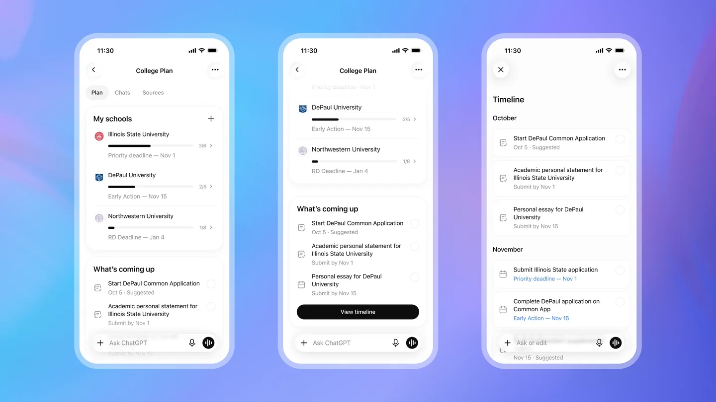 Visuel officiel OpenAI pour « ChatGPT prépare College Planner pour les adolescents »